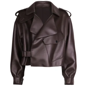 Veste en Cuir Marron foncé