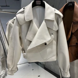 Veste en Cuir Blanc cassé