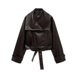 Veste en skaï casual avec ceinture Marron