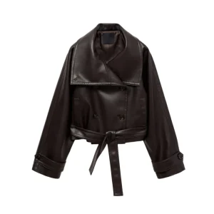 Veste en skaï casual avec ceinture Marron