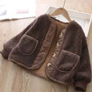 Blouson style mouton fille marron