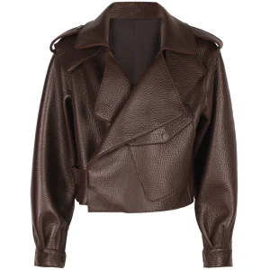 veste en cuir bordeaux foncé