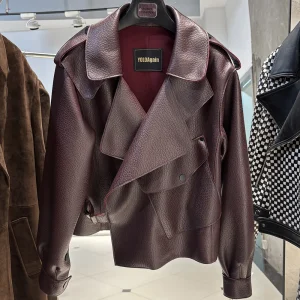 Veste en Cuir carreaux bordeaux