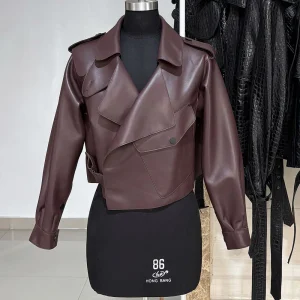veste en cuir bordeaux