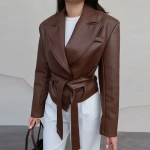 Veste Skaï marron foncé