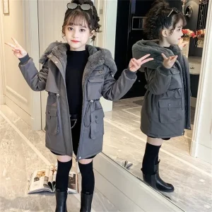 Blouson hiver fille gris fourrure