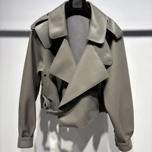 veste en cuir gris cassé