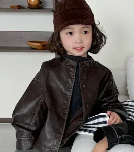 Blouson Moto Enfant marron
