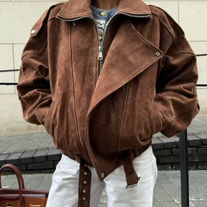 blouson imitation suède marron