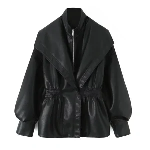 veste longue style cuir femme