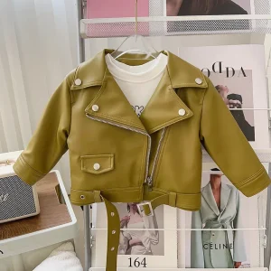 blouson moto enfant vert