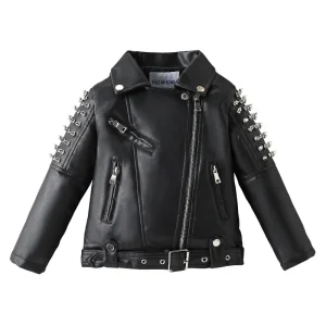 Blouson Moto Enfant fermeture diagonale noir 3-14 ans