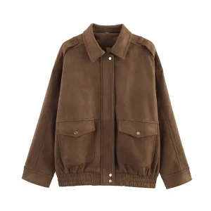 blouson imitation cuir marron