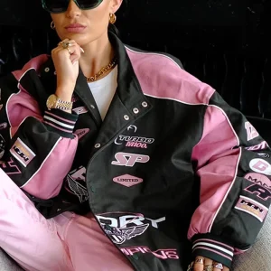 blouson moto femme rose