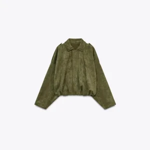 Blouson Imitation Suède Femme vert