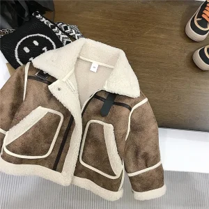 Blouson Moto Enfant avec fourrure marron de 90 à 140cm