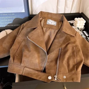 Blouson moto enfant marron clair