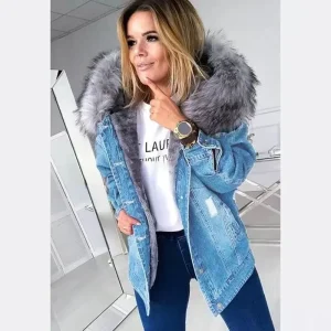 Blouson Jean à capuche bleu clair