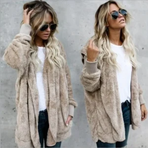 blouson cardigan long femme kaki