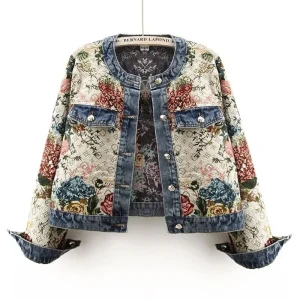 Blouson Jean à motifs fleurs
