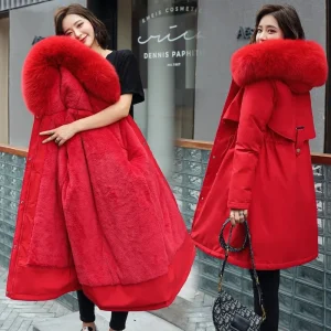 Blouson Parka Long Femme rouge
