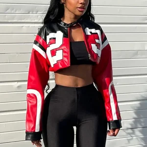 veste boléro moto femme rouge