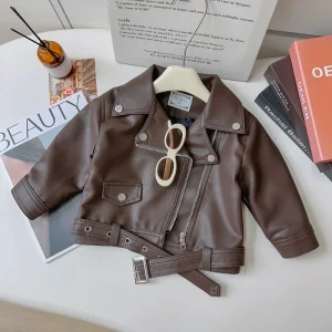 blouson moto fille marron