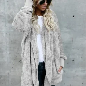 blouson cardigan long femme gris clair