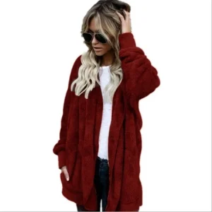 Blouson type Cardigan Long Femme bordeaux