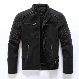 veste moto effet daim noir