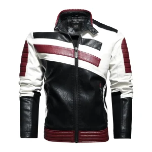 blouson moto bordeaux et noir