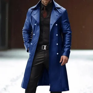 veste bleue imitation cuir pour homme