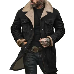 Blouson Long noir daim