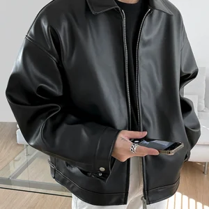 veste casual effet cuir noir