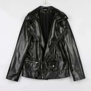 Veste effet cuir crocodile noire