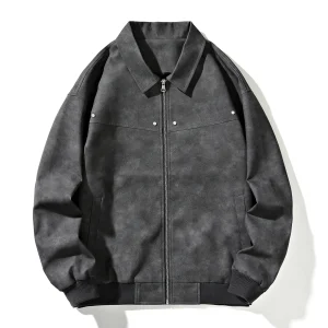blouson effet daim gris foncé