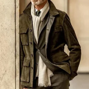 Blouson Long effet daim vert militaire