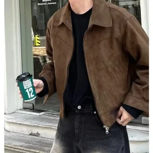 veste légère effet daim marron