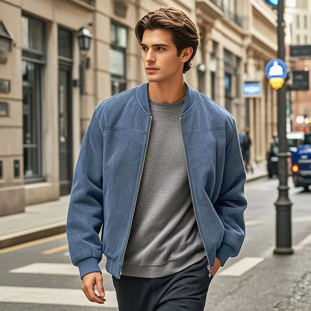 blouson mi-saison effet cuir bleu