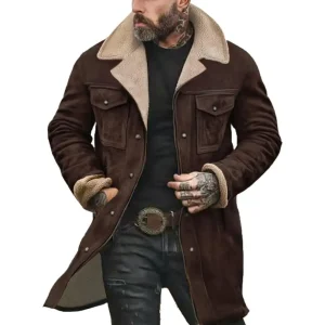 Blouson Long effet daim marron