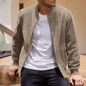 veste casual effet daim kaki