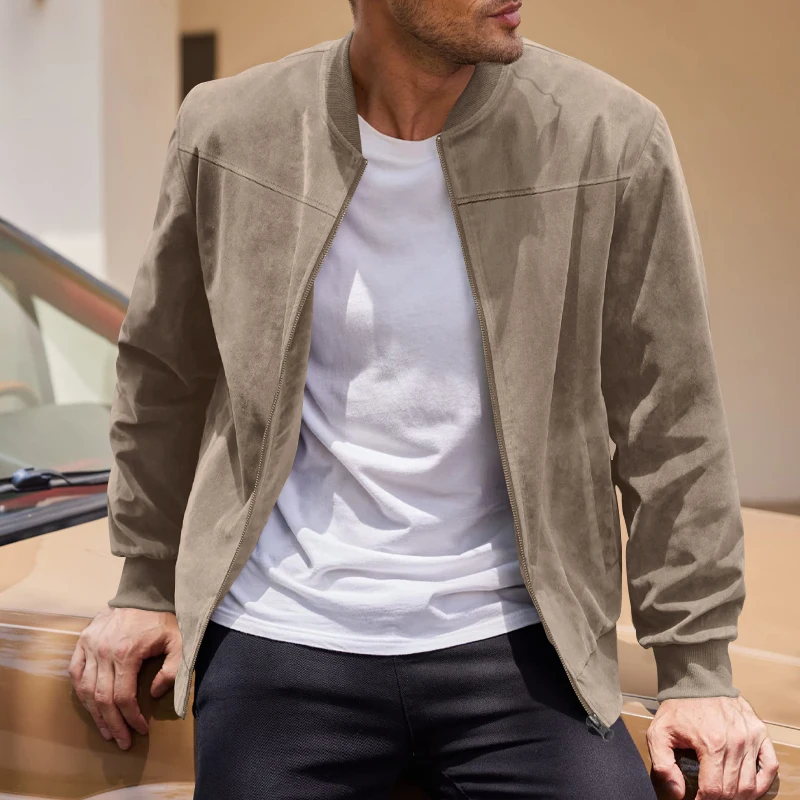 veste casual effet daim kaki