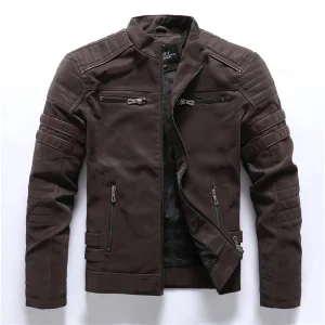 Veste moto effet Daim marron Homme