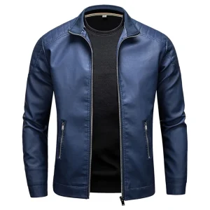 veste effet cuir bleu homme