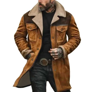 Blouson Long effet daim camel