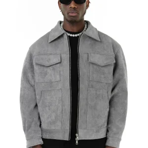 blouson casual effet daim homme