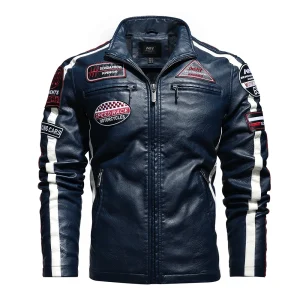 blouson moto bleu pour homme