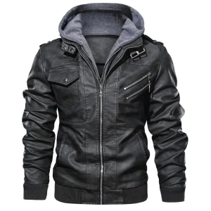 blouson effet cuir noir capuche