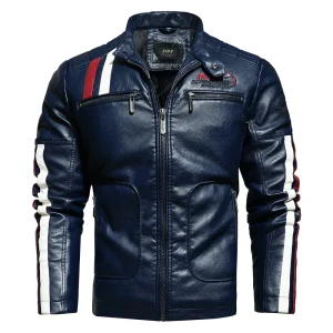 blouson moto bleu marine homme