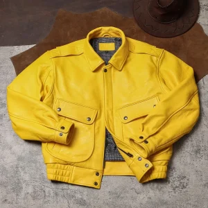 blouson cuir homme jaune